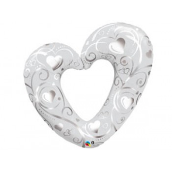 Фольгированный шар "Сердце вензель Silver/White"